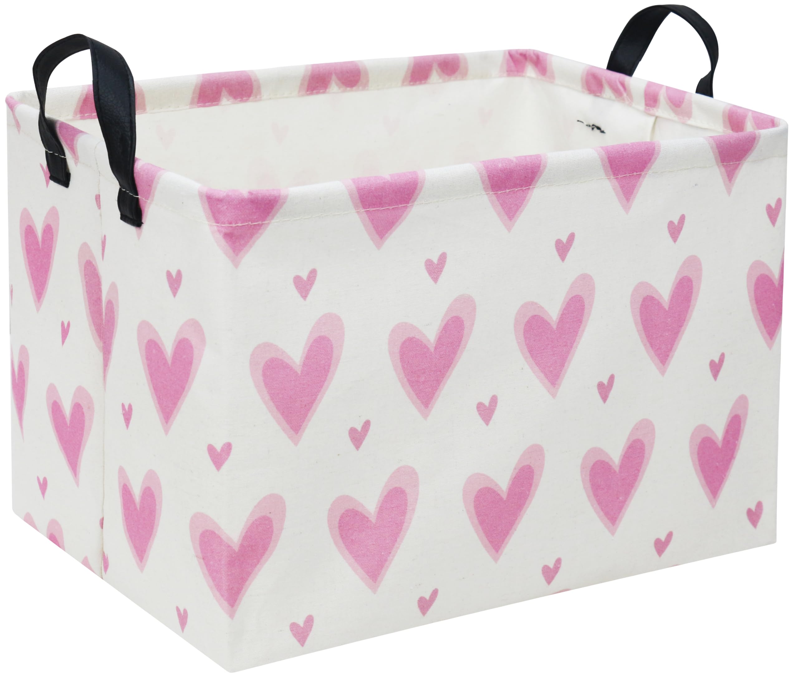 HIYAGON rectangular heart pink gift basket front view for toy organization