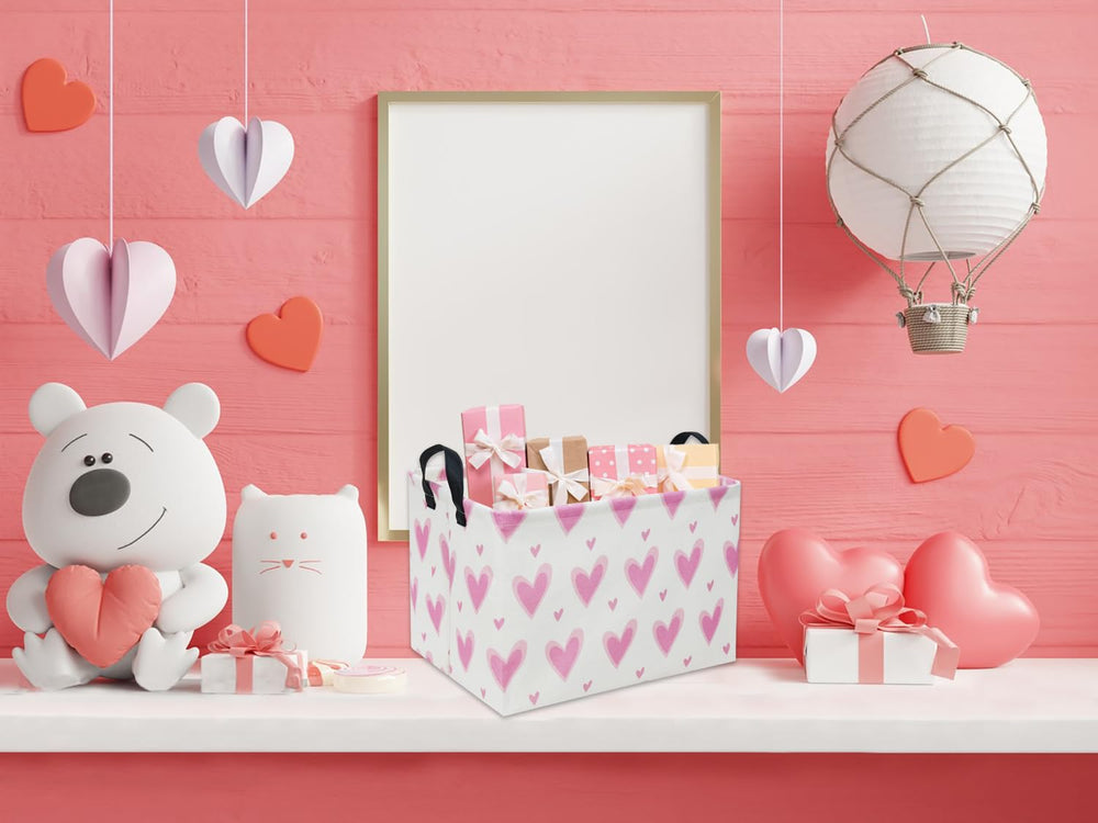 HIYAGON heart pink gift basket with handle, side view for easy transport
