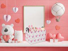 HIYAGON heart pink gift basket with handle, side view for easy transport