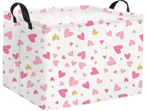 HIYAGON rectangular Valentines basket light pink heart, front view for stylish home organization.