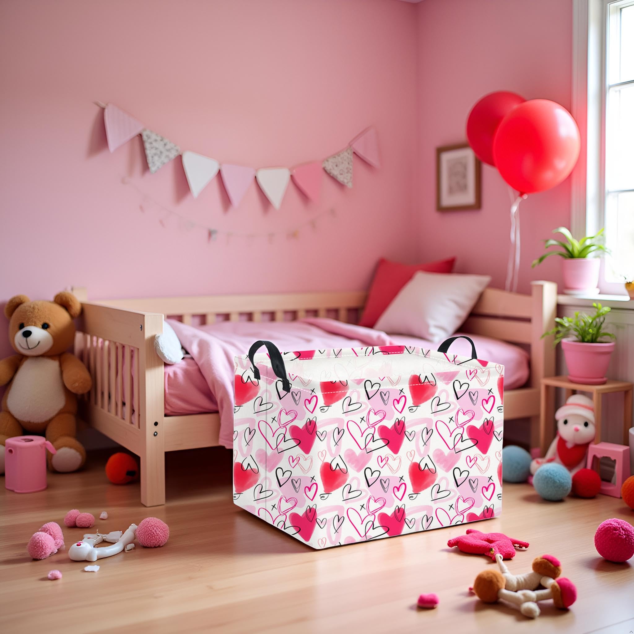 HIYAGON Rectangular Valentines Basket in living room with blankets and books.