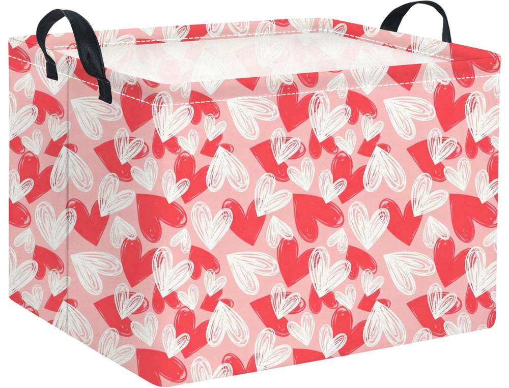 HIYAGON rectangular valentines basket with pink heart for stylish clothes and books storage.