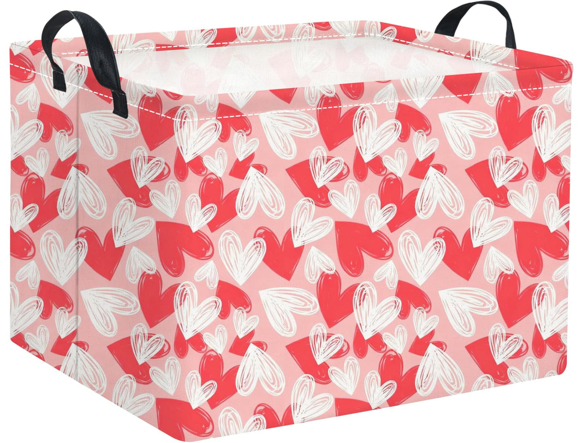 HIYAGON rectangular valentines basket with pink heart for stylish clothes and books storage.
