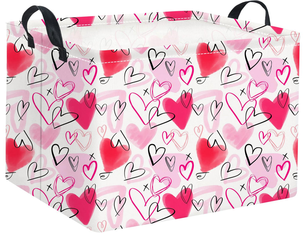 HIYAGON Rectangular Valentines Basket front view for neat toy and cloth storage.