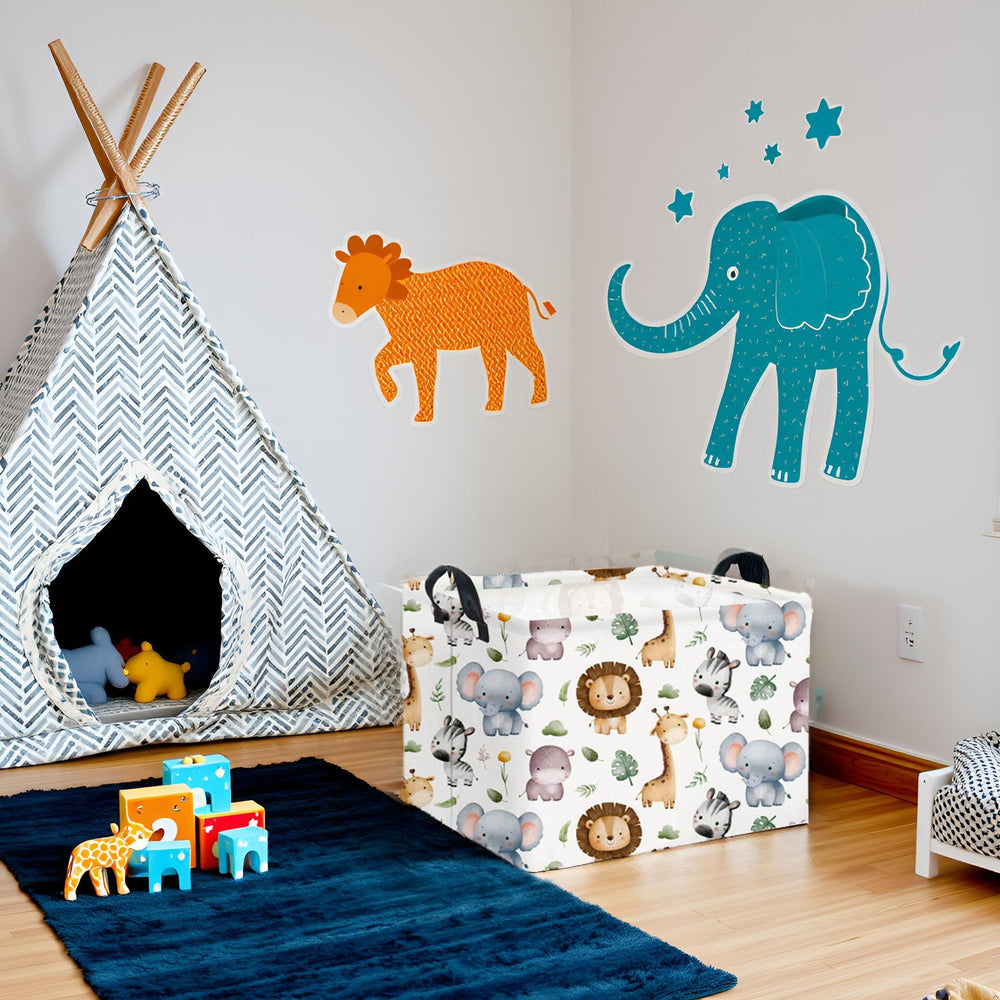 HIYAGON rectangular woodland basket with items shows space-saving organization on shelves.
