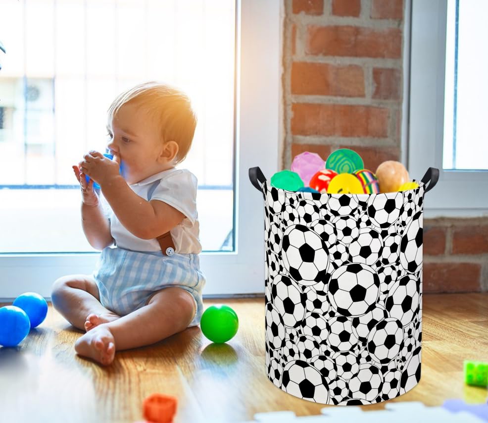 HIYAGON Soccer Baby Laundry Basket doubles as a compact toy storage bin for playrooms.