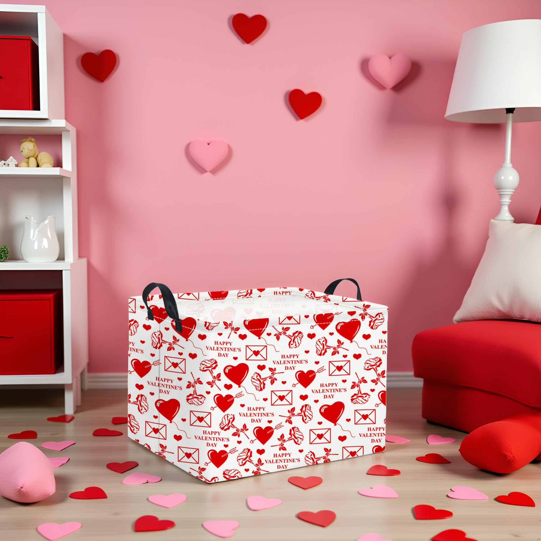 HIYAGON Valentines basket living room blankets stored neatly.