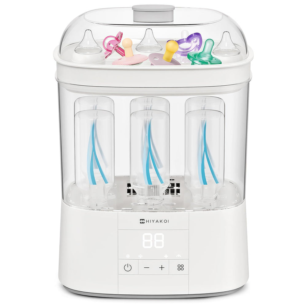 HIYAKOI two-layer bottle sterilizer setup for fast, hygienic prep.