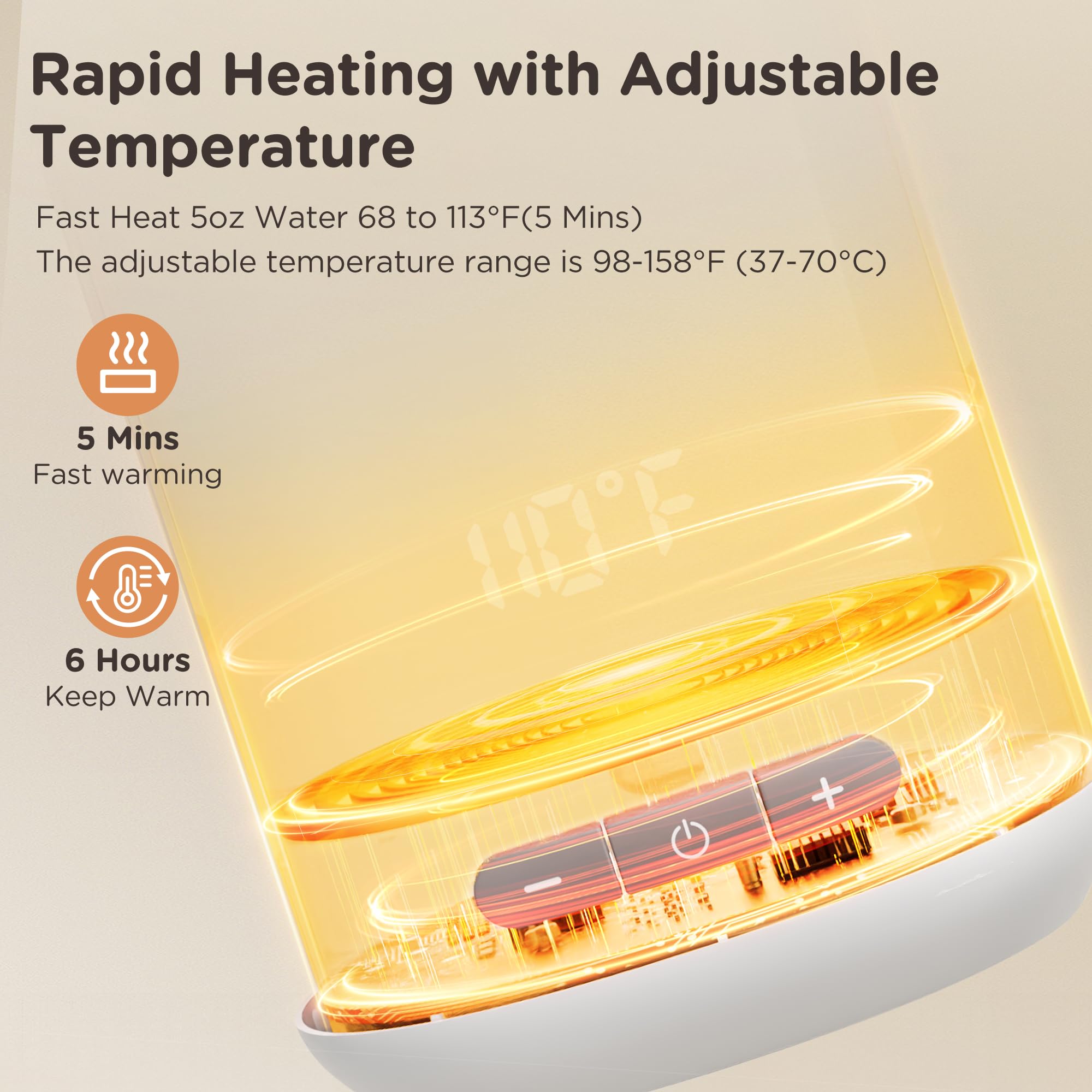 HIYAKOI warmer LED display shows precise temperatures for easy control.