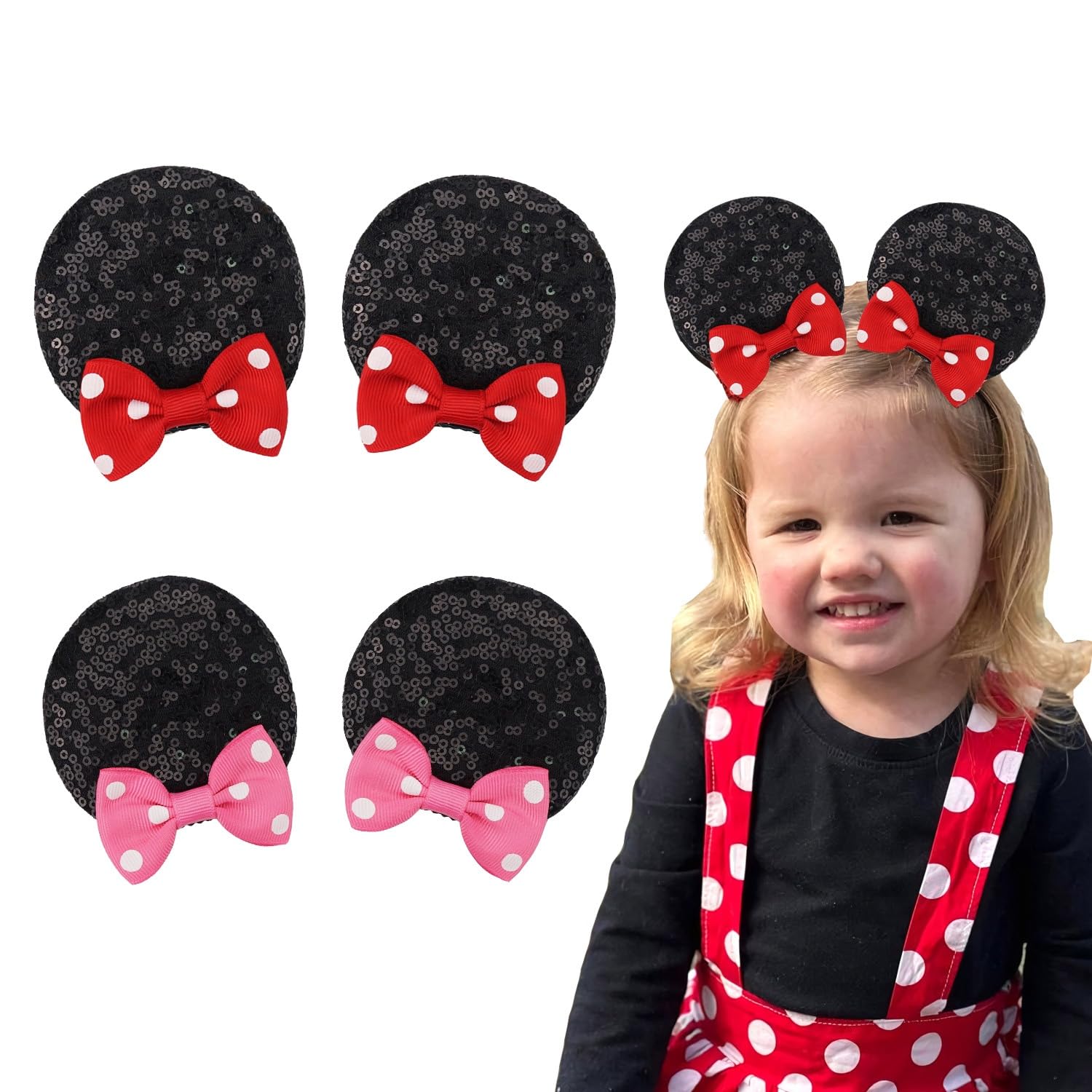 Hjiaruiky mouse ears bow clip set for kids, ideal for party photos and playful style.