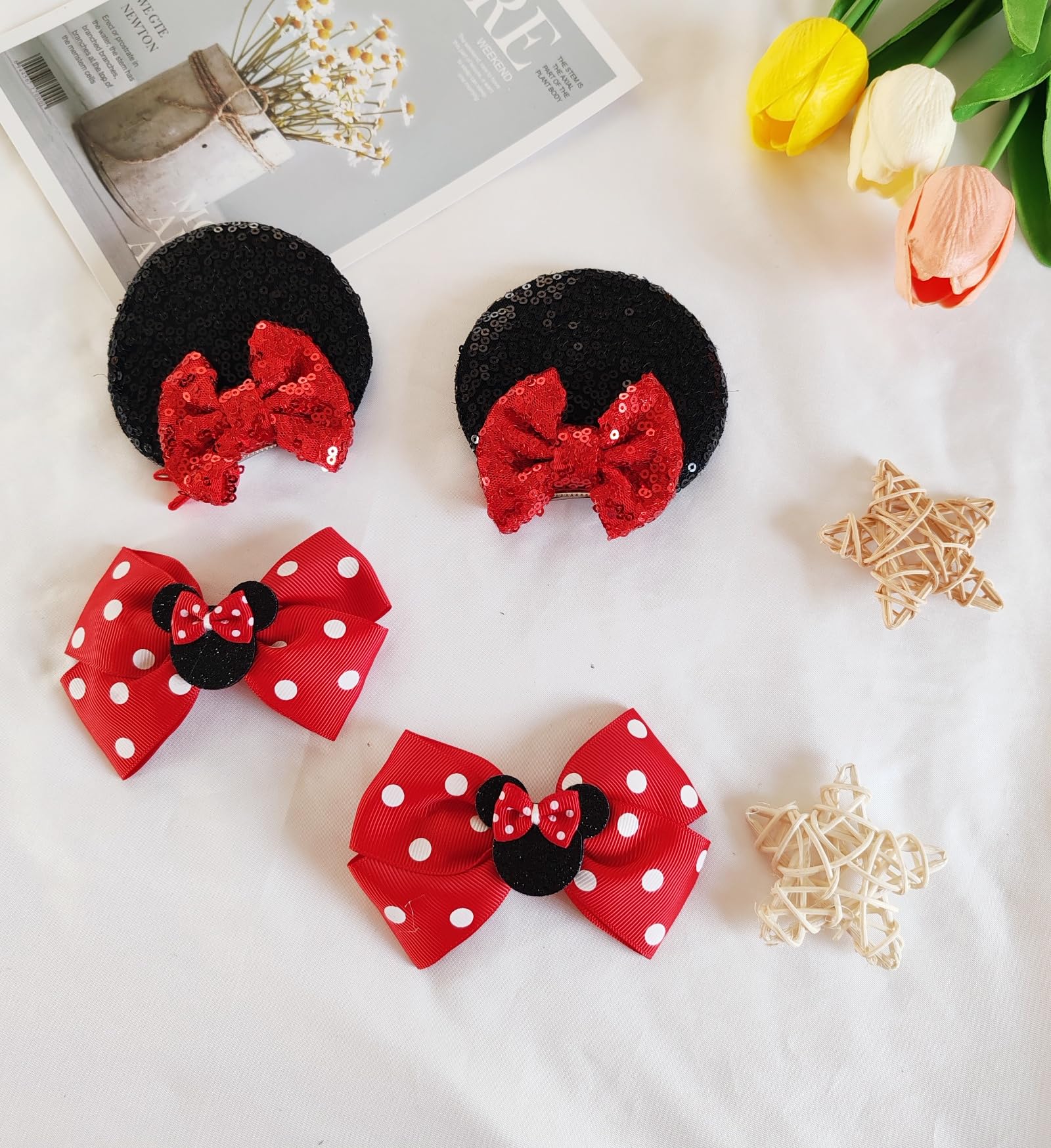 Hjiaruiky mouse ears bow collection features black and red colors.