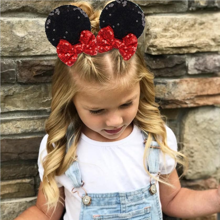 Hjiaruiky mouse ears bow red clip adds bold party style.