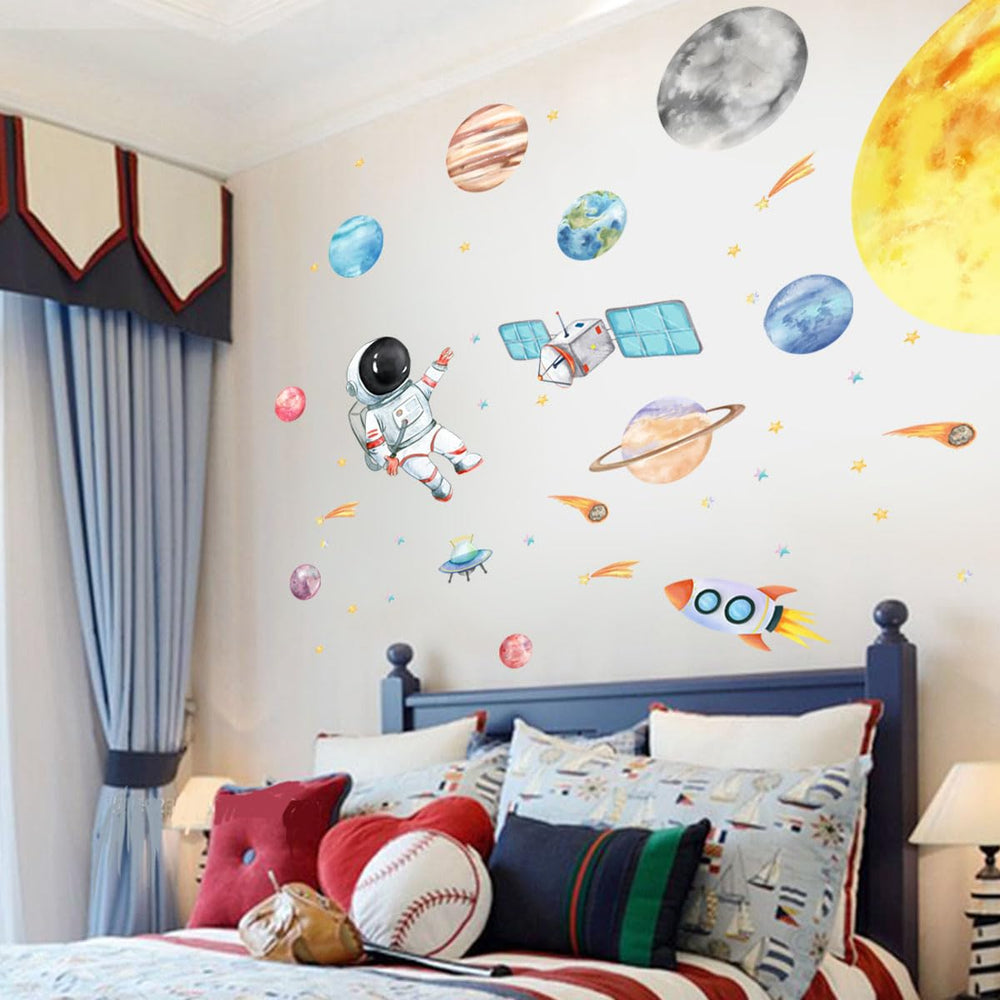 HJKlove baby room space theme wall stickers create a whimsical bedtime backdrop