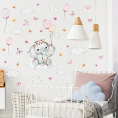 HJKlove cute nursery pink elephant wall decal enhances baby's room with playful charm.