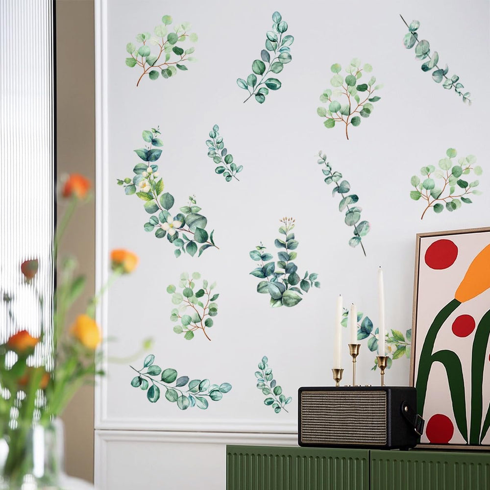 HJKlove eucalyptus leaf wall decal for easy application and serene room greenery.