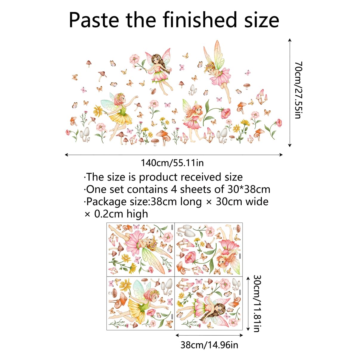 HJKlove Flower Fairy wall decal with watercolor mushrooms in playroom