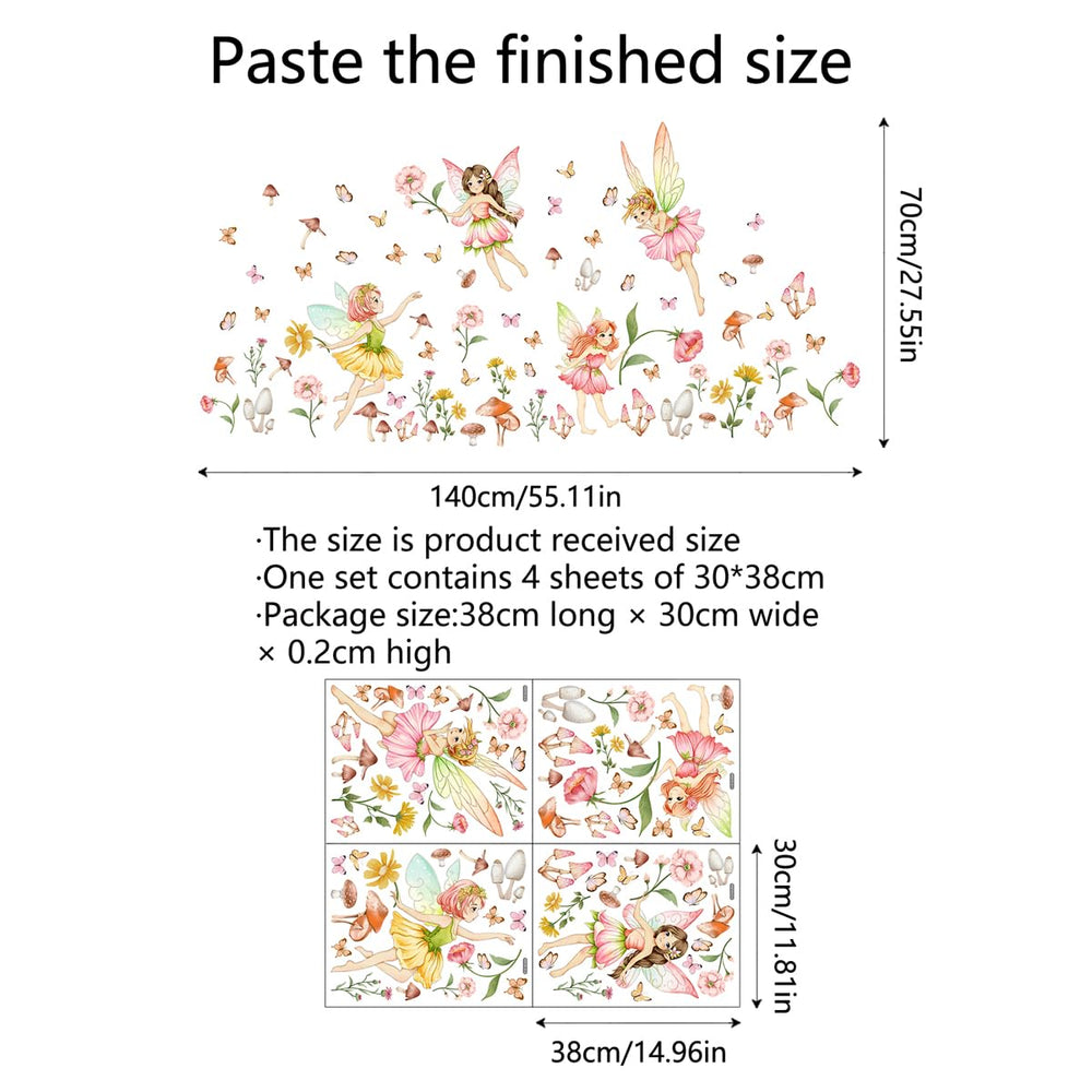 HJKlove Flower Fairy wall decal with watercolor mushrooms in playroom