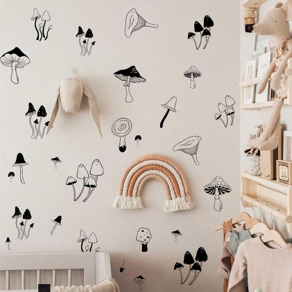 HJKlove mushroom wall decal forest scene for nursery walls adds whimsy and warmth.