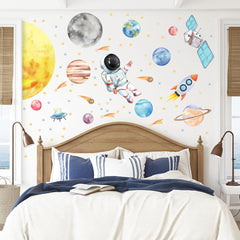 HJKlove space astronaut wall decal with rocket, ideal for a playful nursery decor