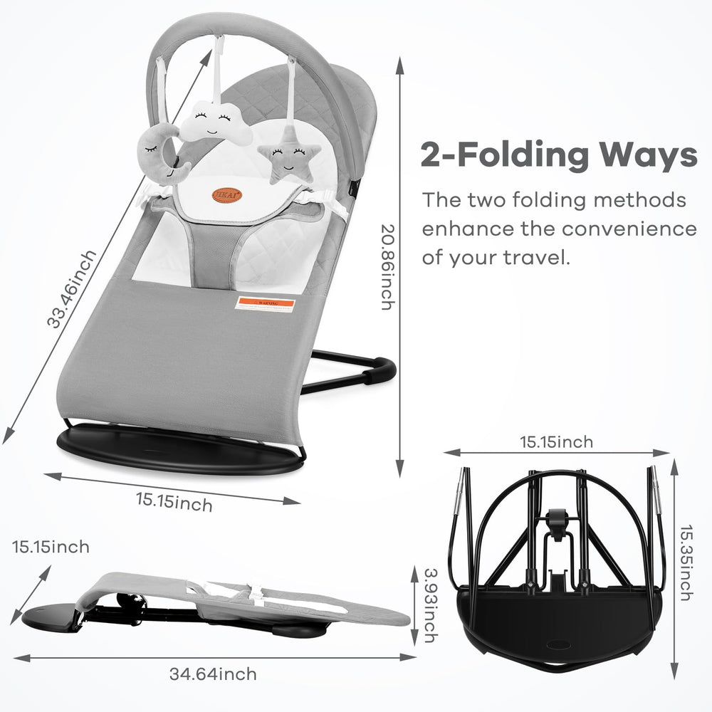 HKAI Baby Bouncer 3-point harness keeps baby secure in comfortable positions
