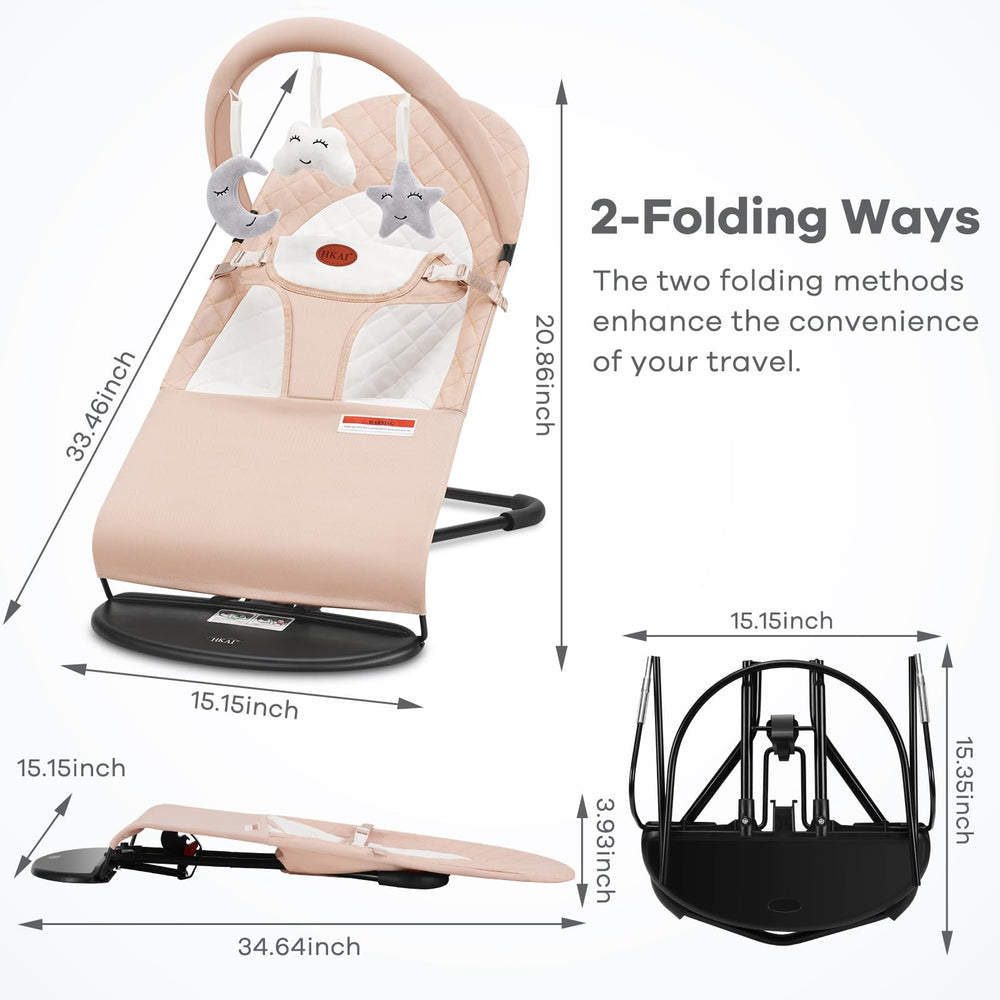 HKAI Baby Bouncer three-point-harness provides secure restraint during gentle rocking.