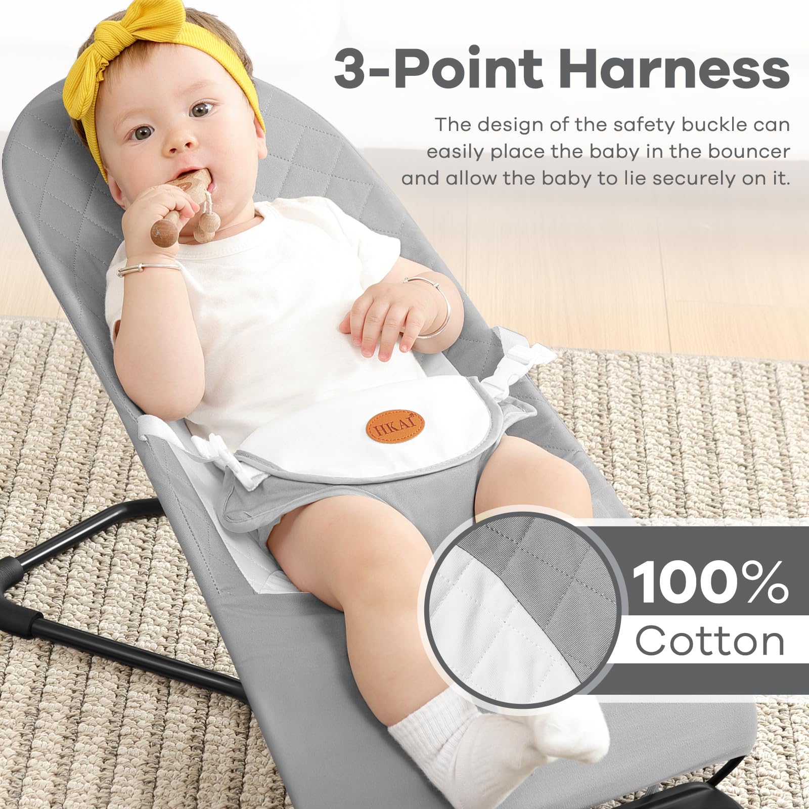 HKAI Baby Bouncer Rocker Mode provides soothing, gentle rocking