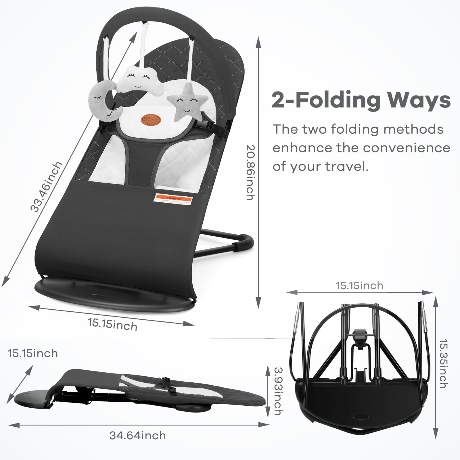 HKAI Baby Bouncer with soft cotton fabric for breathable comfort.