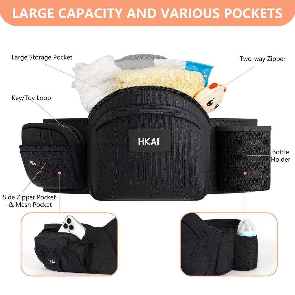 HKAI Hip Carrier side carry demonstrates hands-free versatility for busy days.
