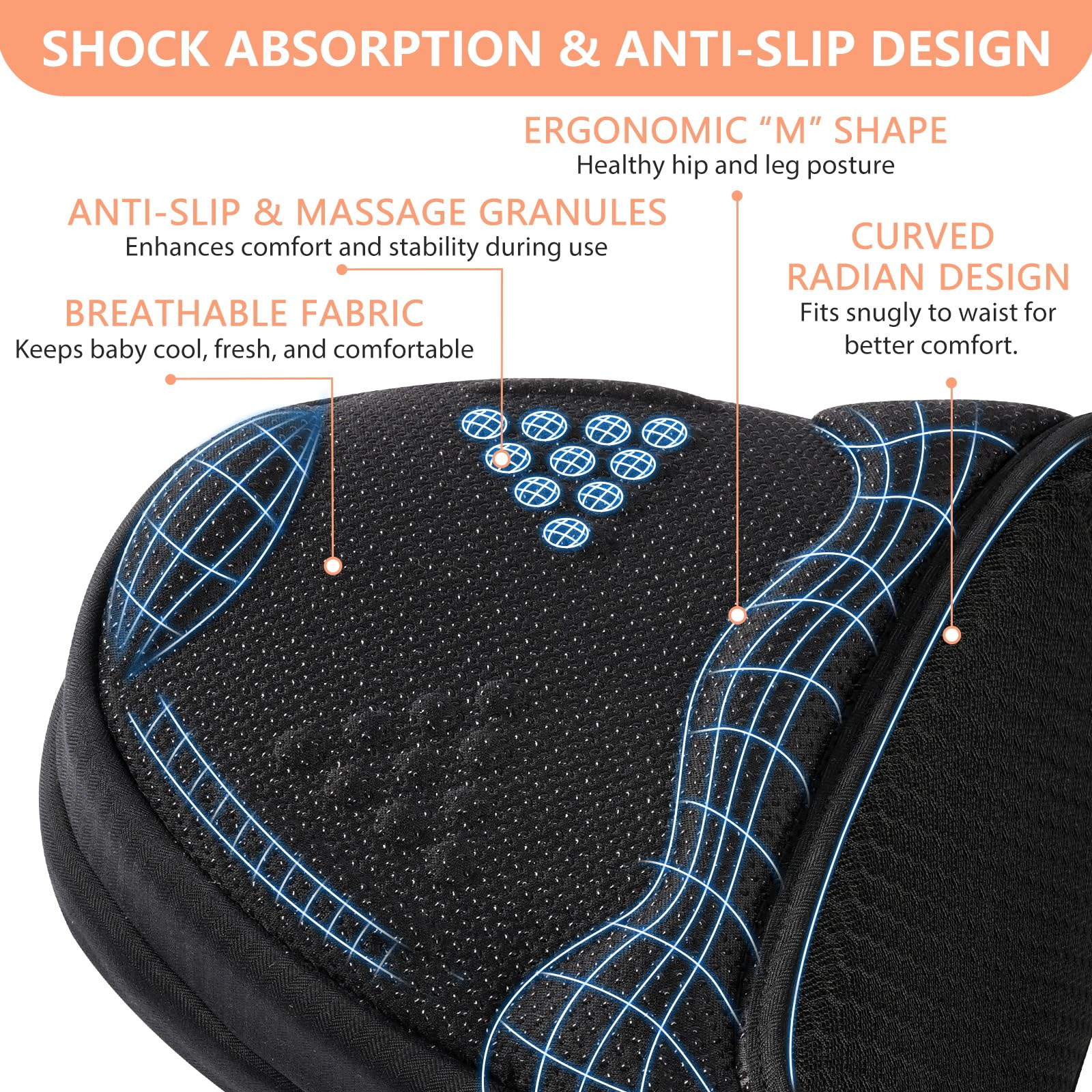 HKAI hip seat M-position promotes hip comfort and secure hold.