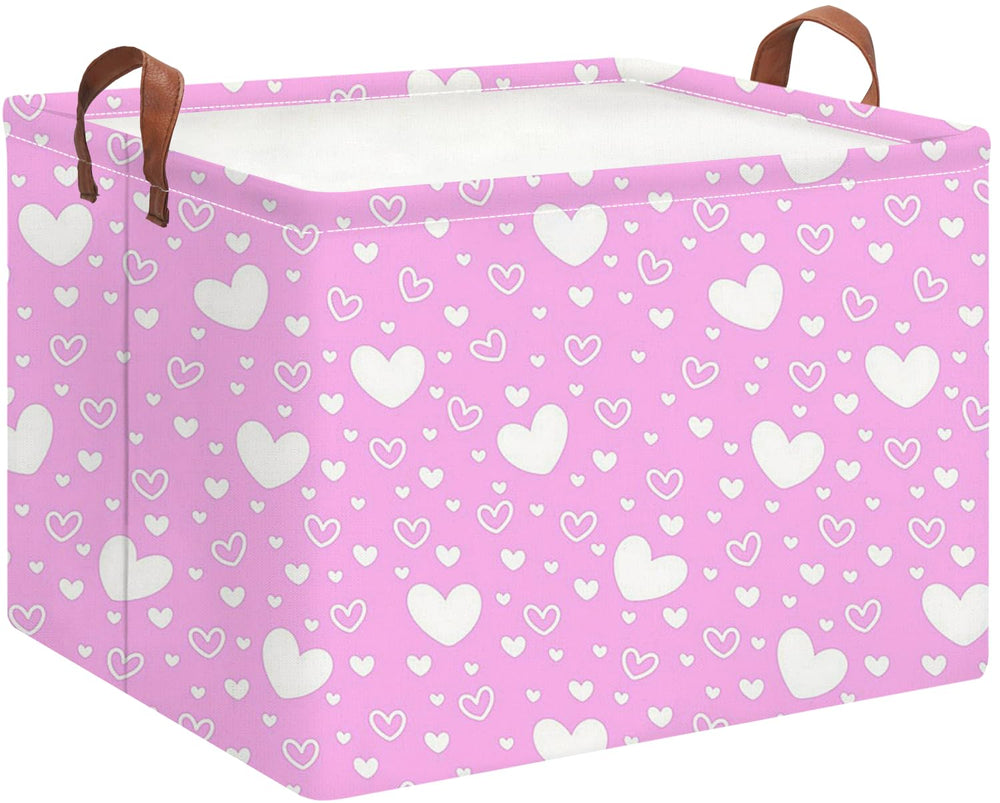 HKEC Collapsible Kids Toys Bin in Pink Full Love, front view for easy toy organization