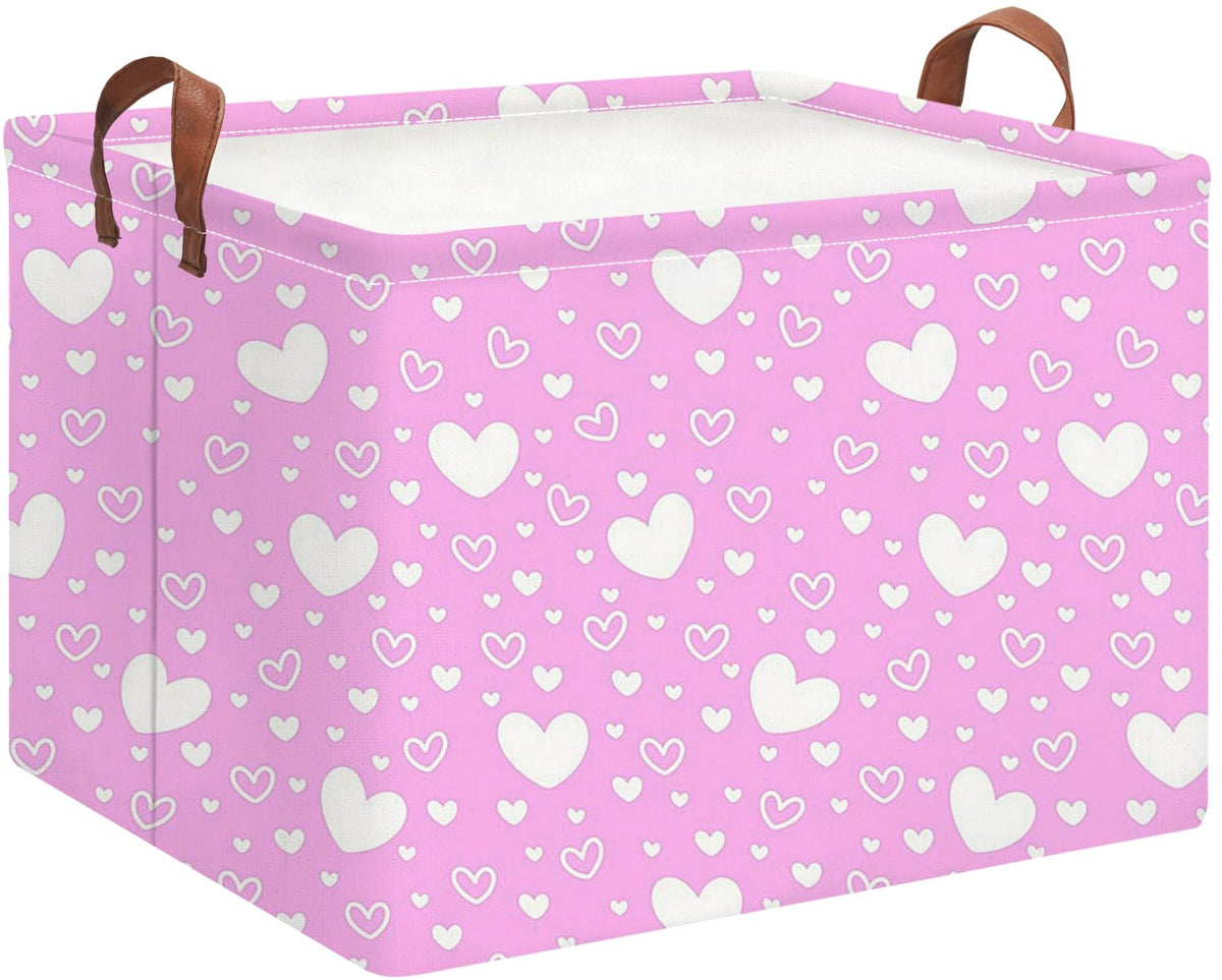 HKEC Collapsible Kids Toys Bin in Pink Full Love, front view for easy toy organization