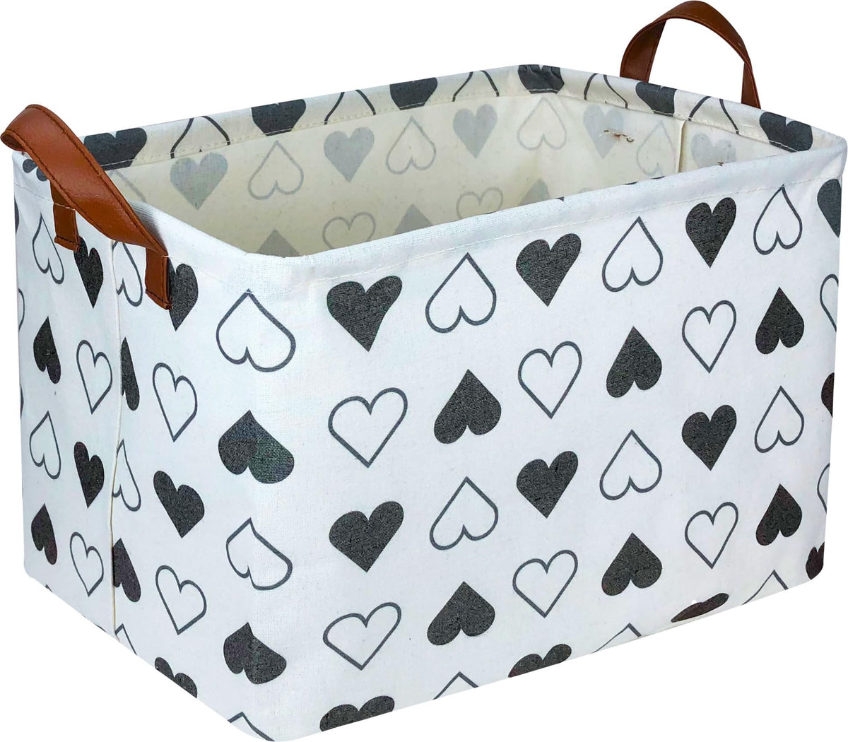 HKEC rectangle black heart print storage basket front view for toy storage and décor