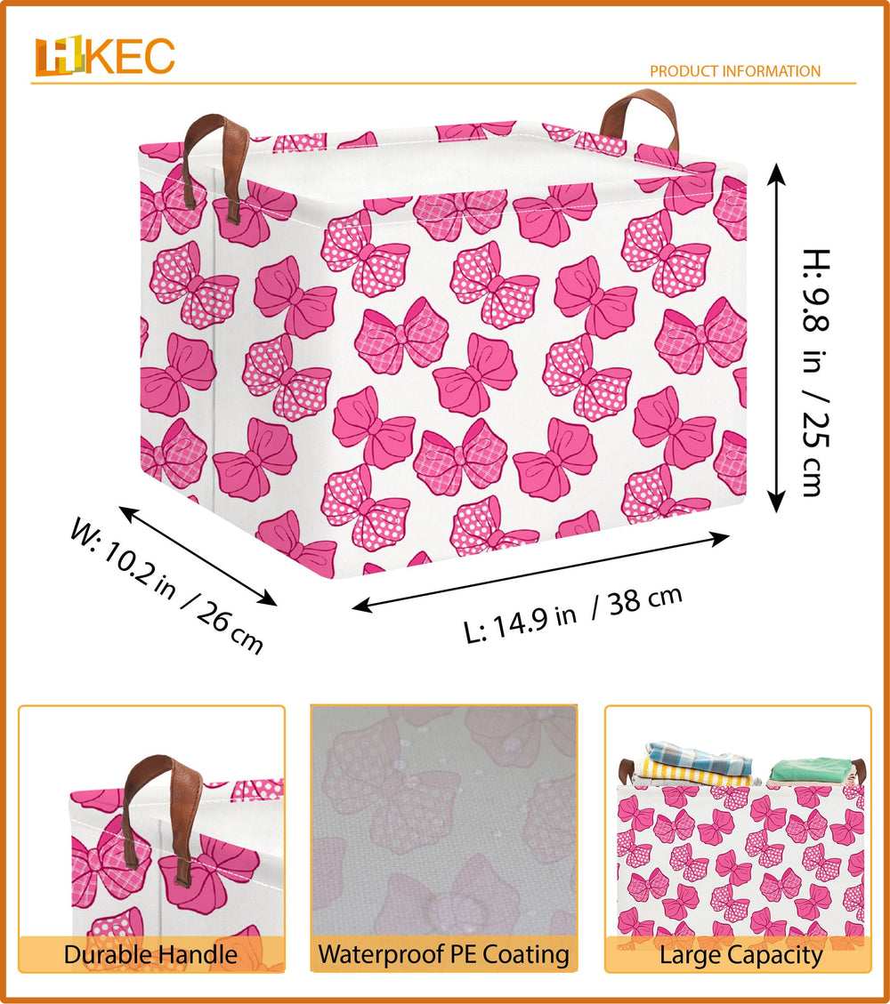 HKEC rectangle storage basket featuring cute bowknot design as decor