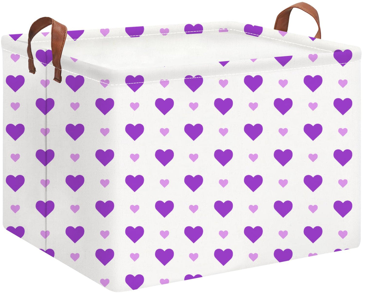 HKEC Rectangle Storage Basket Purple Love front view, ideal for organizing toys and linens.