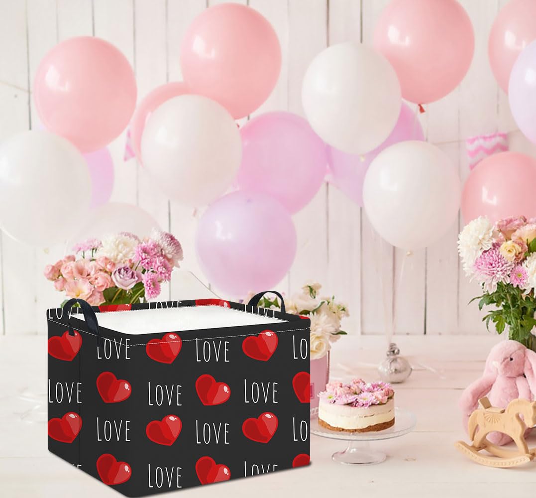 HKEC red heart pattern basket ideal for nurseries and toys.