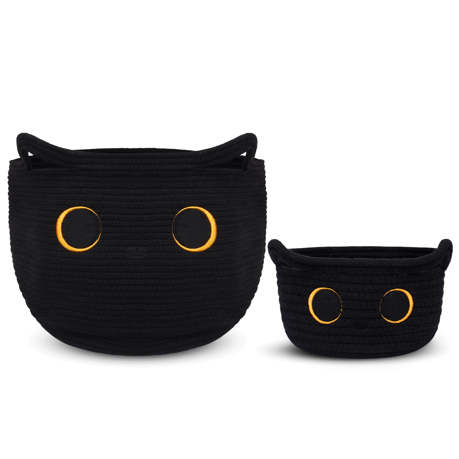 Hkojewp black cat cotton rope basket pack 2 for tidy storage and playful decor
