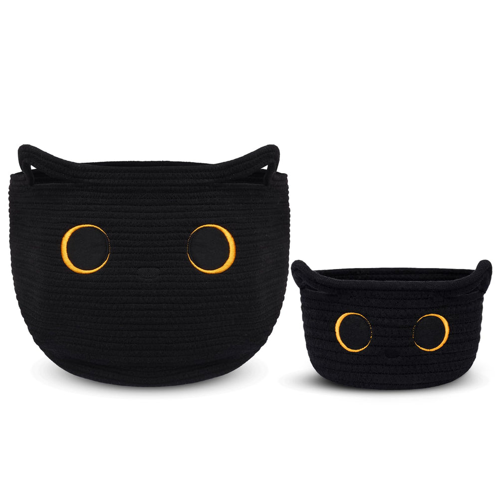 Hkojewp black cat cotton rope basket pack 2 for tidy storage and playful decor