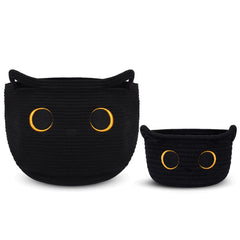 Hkojewp black cat cotton rope basket pack 2 for tidy storage and playful decor