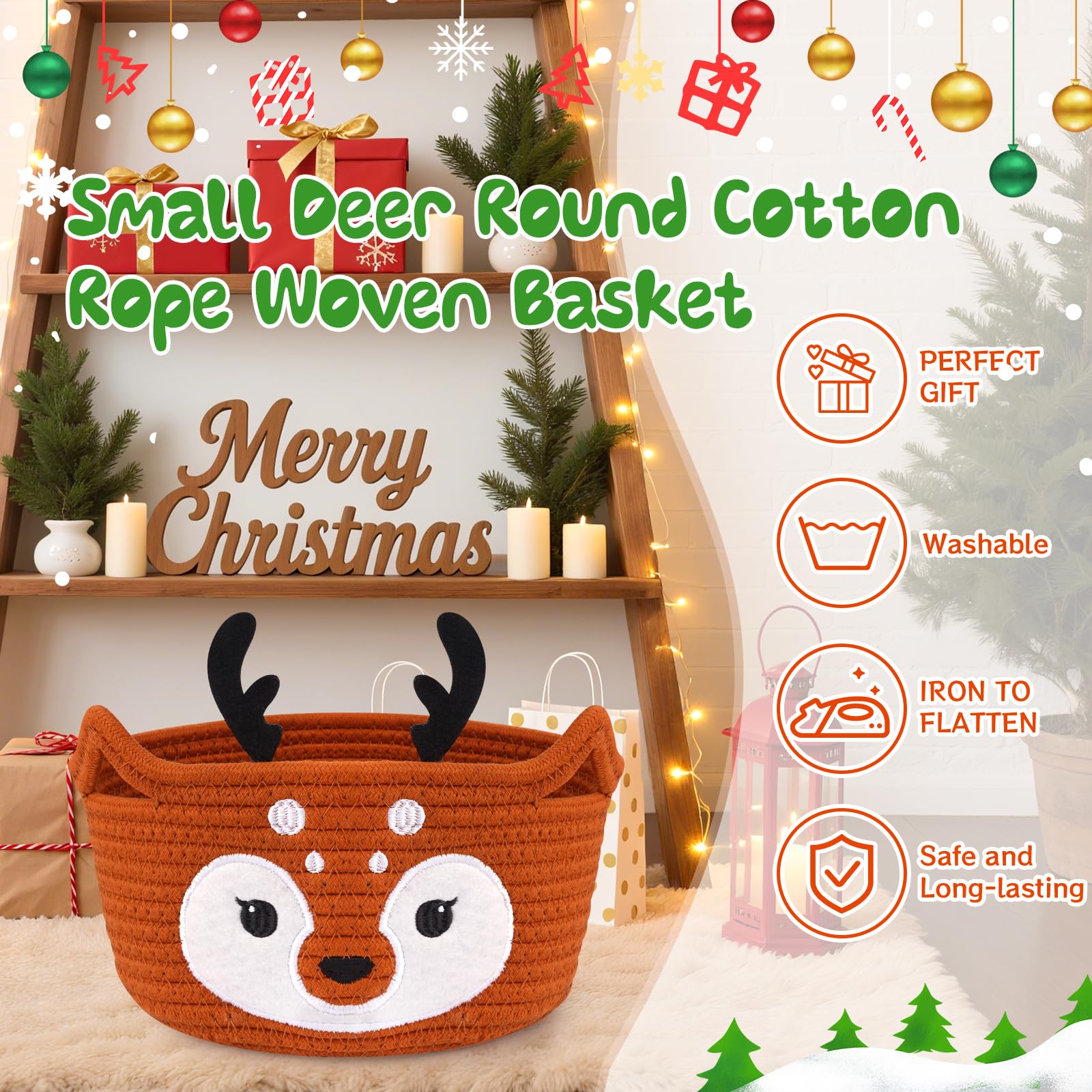 Hkojewp Christmas Reindeer Basket candy storage keeps small treats organized on shelves