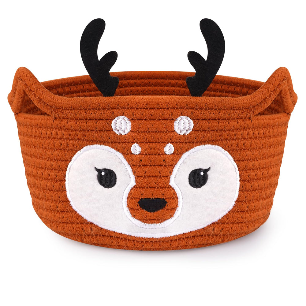 Hkojewp Christmas Reindeer Basket with embroidered deer face for gentle gift storage