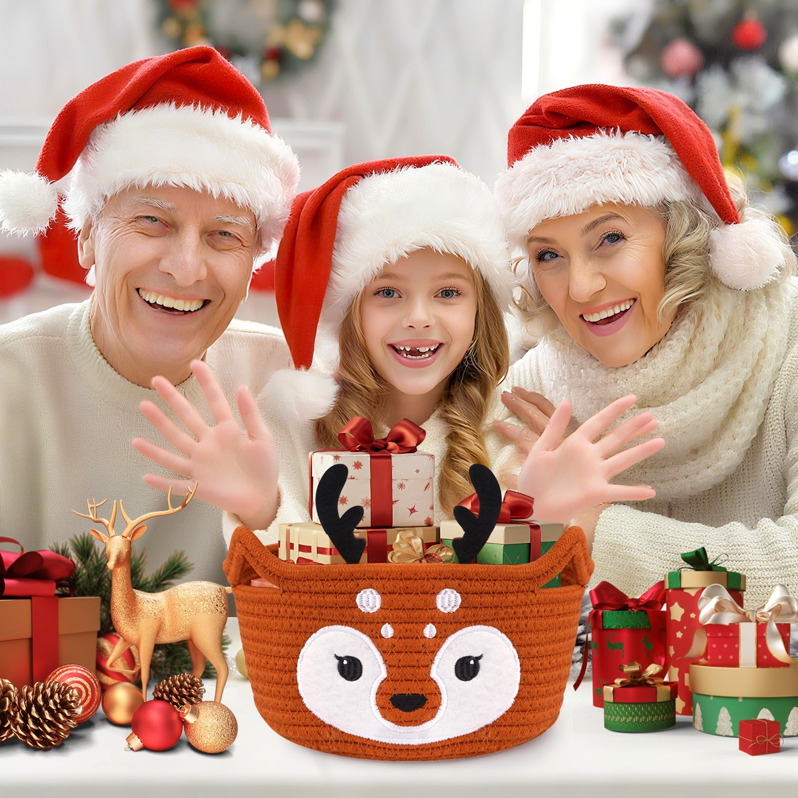 Hkojewp Christmas Reindeer Basket folding collapsible design for easy storage when not in use