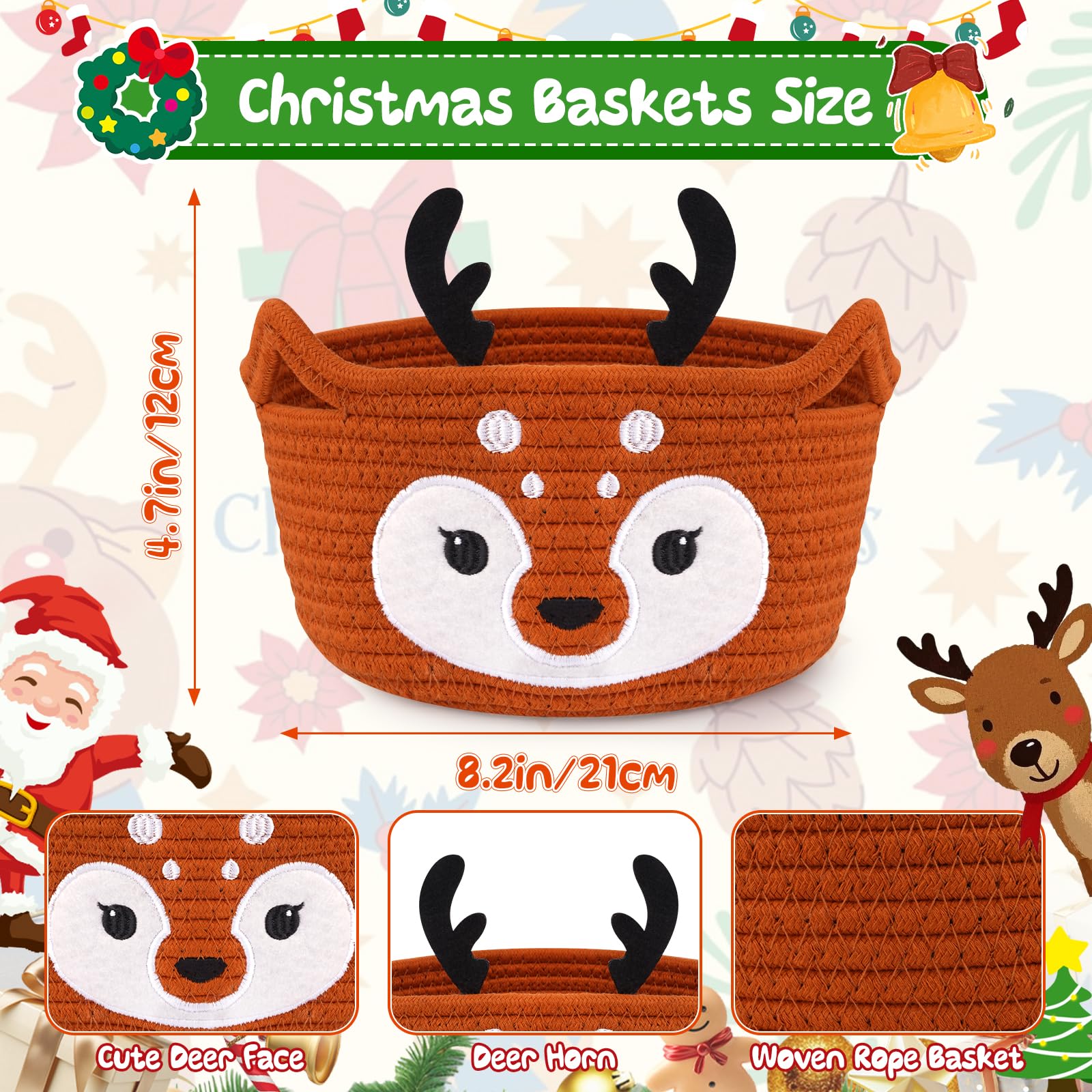 Hkojewp Christmas Reindeer Basket with Christmas ears handles for easy carrying and festive decor