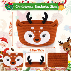 Hkojewp Christmas Reindeer Basket with Christmas ears handles for easy carrying and festive decor