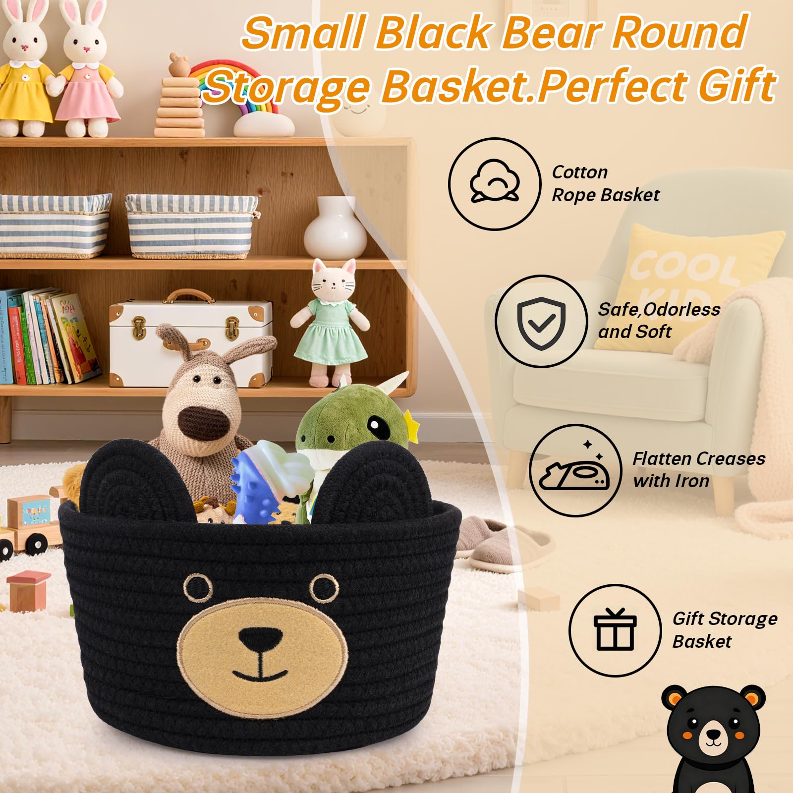 Hkojewp embroidered bear face detail adds playful decor and organization.