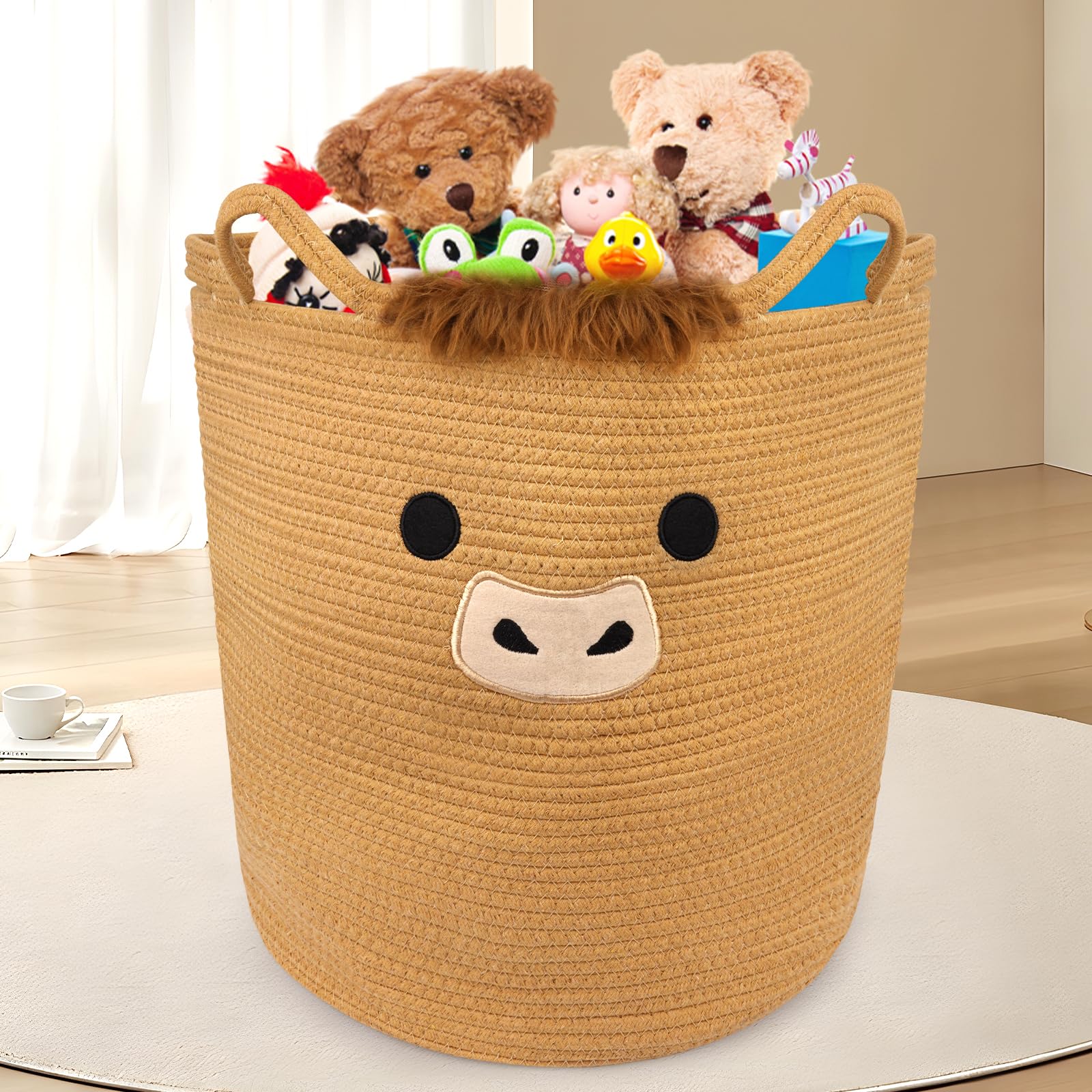 Large 53L capacity of Hkojewp Highland Cow Basket stores towels and blankets neatly