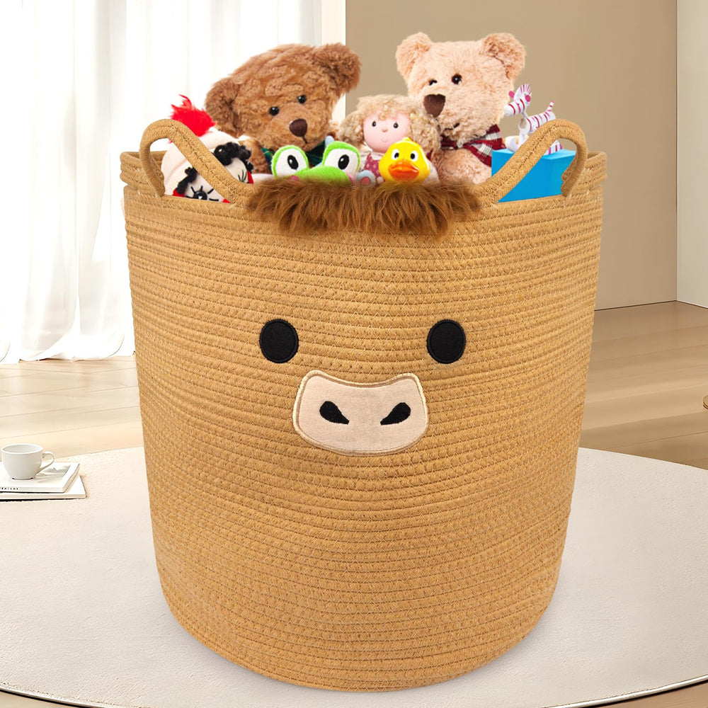 Large 53L capacity of Hkojewp Highland Cow Basket stores towels and blankets neatly