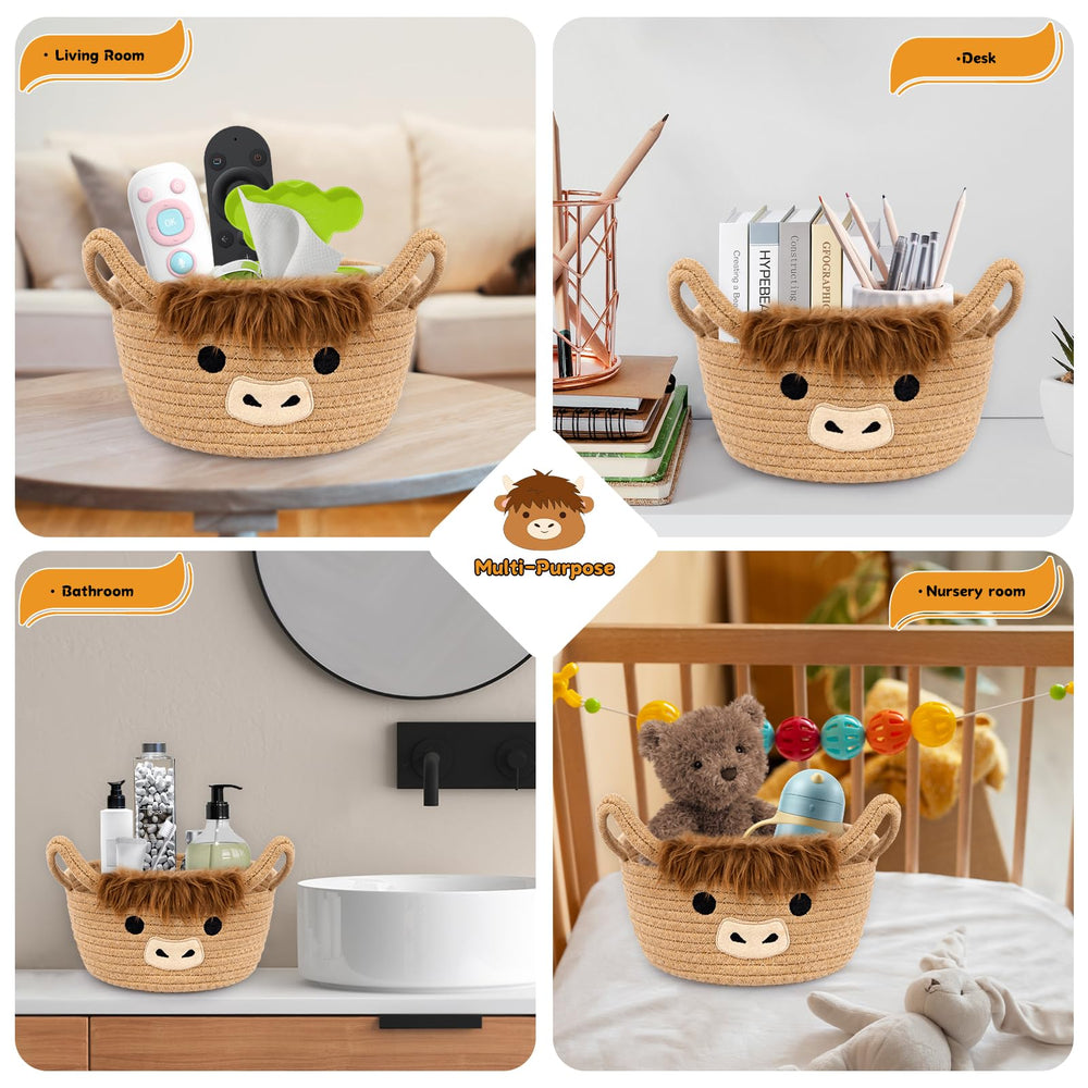 Foldable Hkojewp Highland Cow Basket reshapes for space saving.
