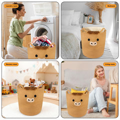 Folded-design Highland Cow Basket ready for compact storage