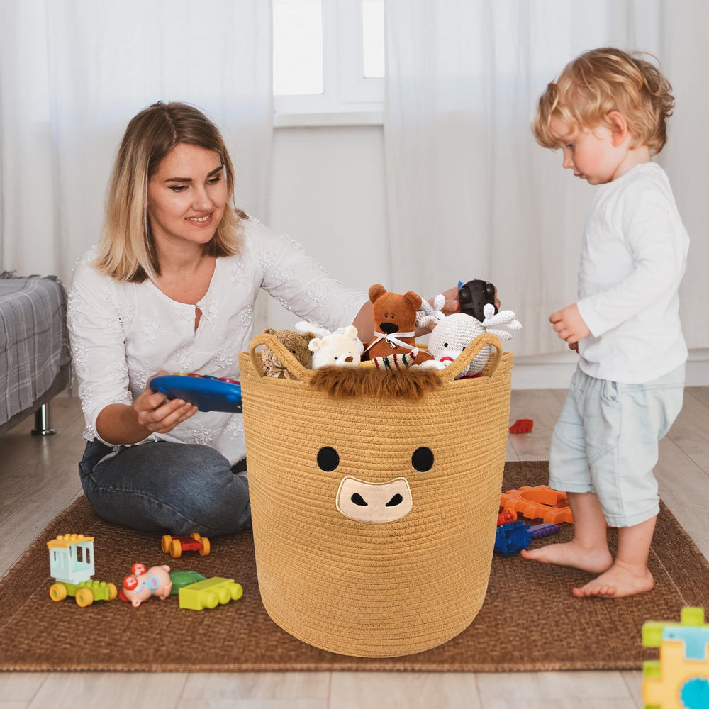 Hkojewp Highland Cow Basket used as nursery decor and storage