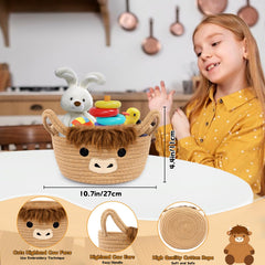 Hkojewp Highland Cow Basket made of soft cotton rope for skin-friendly organization.